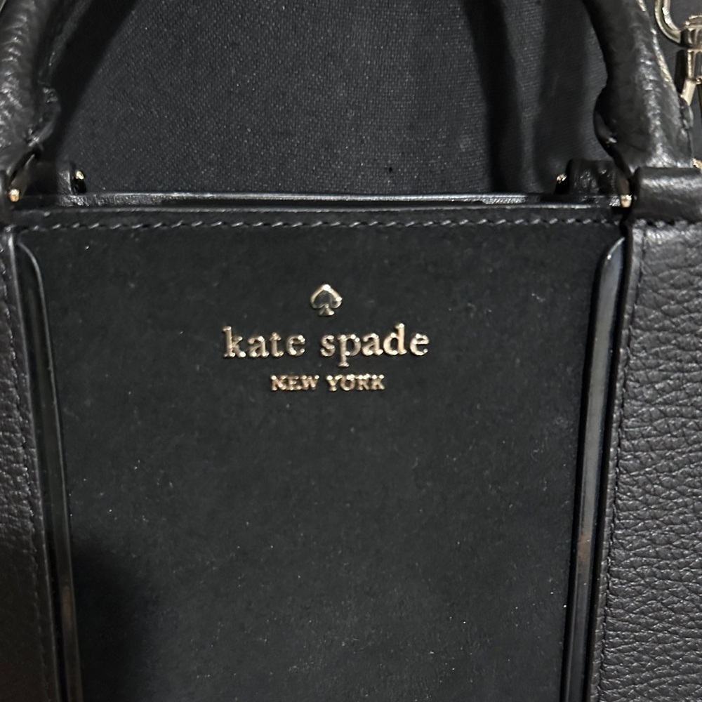 *KATE SPADE* Black Leather Lena Mini Tote Crossbody w/ Gold Logo - Picture 4 of 12